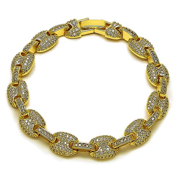 Pulsera Elegante 03.283.0497.07 Oro Laminado, Diseño de Puff Mariner, con Zirconia Cubica Blanca, Pulido, Dorado