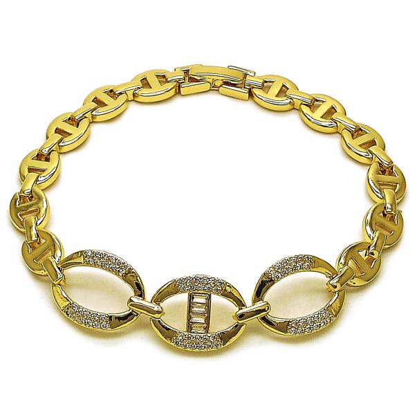 Pulsera Elegante 03.283.0501.07 Oro Laminado, Diseño de Puff Mariner y Mariner, Diseño de Puff Mariner, con Zirconia Cubica Blanca, Pulido, Dorado