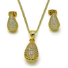 Juego de Arete y Dije de Adulto 10.342.0170 Oro Laminado, Diseño de Gota, con Micro Pave Blanca, Pulido, Dorado