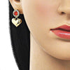 Arete Colgante 02.213.0844.1 Oro Laminado, Diseño de Corazon y Cluster, Diseño de Corazon, con Zirconia Cubica Granate y Blanca, Pulido, Dorado