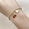 Pulsera de Dije 03.282.0007.07 Oro Laminado, Diseño de Cereza y Corazon, Diseño de Cereza, Esmaltado Rojo, Dorado