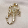 Dije Religioso 05.120.0097 Oro Laminado, Diseño de Escorpion, con Zirconia Cubica Blanca y Rubi, Pulido, Dorado