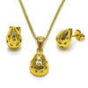 Juego de Arete y Dije de Adulto 10.342.0217 Oro Laminado, Diseño de Gota, con Zirconia Cubica Blanca, Pulido, Dorado