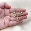 Juego de Arete y Dije de Adulto 10.156.0522 Oro Laminado, Diseño de Corazon, con Zirconia Cubica Blanca, Pulido, Dorado