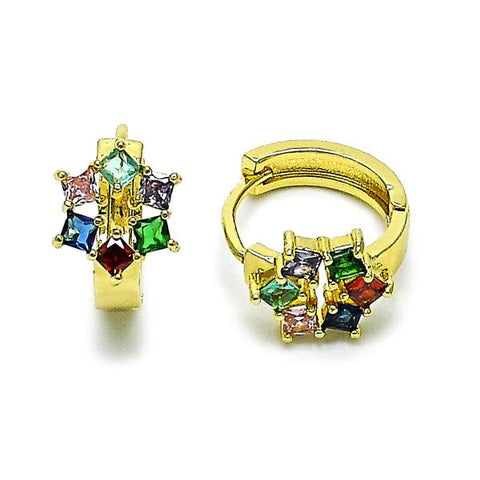 Argolla Huggie 02.210.0878.16 Oro Laminado, Diseño de Cluster, con Zirconia Cubica Multicolor, Pulido, Dorado