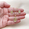Juego de Arete y Dije de Adulto 10.156.0537 Oro Laminado, Diseño de Guadalupe, con Zirconia Cubica Blanca, Pulido, Dorado