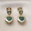 Arete Colgante 02.196.0236 Oro Laminado, Diseño de Corazon y Gota, Diseño de Corazon, con Zirconia Cubica Verde, Pulido, Dorado
