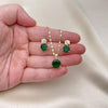 Juego de Arete y Dije de Adulto 10.196.0106 Oro Laminado, con Zirconia Cubica Verde y Micro PaveBlanca, Pulido, Dorado