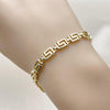 Pulsera Solida 03.213.0379.07 Oro Laminado, Diseño de Llave Griega, Pulido, Dorado