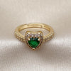 Anillo de Boda 01.283.0055 Oro Laminado, Diseño de Corazon y Cluster, Diseño de Corazon, con Zirconia Cubica Verde y Blanca, Pulido, Dorado