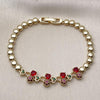 Pulsera Elegante 03.283.0482.07 Oro Laminado, Diseño de Cereza y Corazon, Diseño de Cereza, con Zirconia Cubica Granate y Rubi, Pulido, Dorado