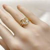 Anillo Multi Piedra 01.310.0045 Oro Laminado, Diseño de Corazon, con Zirconia Cubica Blanca, Pulido, Dorado