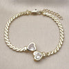 Pulsera Elegante 03.213.0366.07 Oro Laminado, Diseño de Corazon, con Zirconia Cubica Blanca, Pulido, Dorado