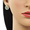 Arete Dormilona 02.411.0003 Oro Laminado, Diseño de San Judas, con Micro Pave Blanca, Pulido, Dorado