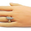 Anillo Multi Piedra 01.266.0060 Oro Laminado, Diseño de Alas, con Zirconia Cubica Blanca, Pulido, Dorado