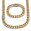Collar y Pulso 06.156.0004 Oro Laminado, Diseño de Miami Cubana, con Zirconia Cubica Blanca, Pulido, Dorado