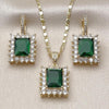 Juego de Arete y Dije de Adulto 10.196.0193 Oro Laminado, Diseño de Cluster, con Zirconia Cubica Verde y Blanca, Pulido, Dorado