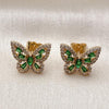 Arete Dormilona 02.344.0180.1 Oro Laminado, Diseño de Mariposa y Baguette, Diseño de Mariposa, con Zirconia Cubica Verde y Blanca, Pulido, Dorado