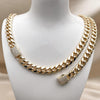 Collar y Pulso 06.156.0004 Oro Laminado, Diseño de Miami Cubana, con Zirconia Cubica Blanca, Pulido, Dorado
