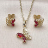 Juego de Arete y Dije de Adulto 10.196.0164 Oro Laminado, Diseño de Mariposa y Rolo, Diseño de Mariposa, con Zirconia Cubica Granate, Pulido, Dorado