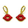 Arete Colgante 02.411.0080 Oro Laminado, Diseño de Labios, Esmaltado Rojo, Dorado