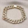 Pulsera Elegante 03.283.0488.07 Oro Laminado, Diseño de Miami Cubana, con Zirconia Cubica Blanca, Pulido, Dorado
