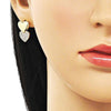 Arete Dormilona 02.204.0051 Oro Laminado, Diseño de Corazon, con Micro Pave Blanca, Pulido, Dorado