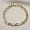 Pulsera Elegante 03.283.0506.07 Oro Laminado, Diseño de Llave Griega, con Zirconia Cubica Blanca, Pulido, Dorado