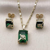 Juego de Arete y Dije de Adulto 10.196.0169 Oro Laminado, Diseño de Corazon y Flecha, Diseño de Corazon, con Zirconia Cubica Verde y Blanca, Pulido, Dorado