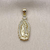 Dije Religioso 05.156.0210 Oro Laminado, Diseño de Guadalupe, con Zirconia Cubica Blanca, Pulido, Dorado