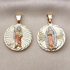 Dije Religioso 05.120.0102 Oro Laminado, Diseño de Guadalupe y San Judas, Diseño de Guadalupe, Diamantado, Dos Tonos