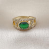 Anillo Multi Piedra 01.284.0104.1 Oro Laminado, Diseño de Ojo Griego, con Zirconia Cubica Verde y Blanca, Pulido, Dorado