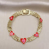 Pulsera Elegante 03.331.0220.07 Oro Laminado, Diseño de Corazon y Bismarco, Diseño de Corazon, Esmaltado Rojo, Dorado