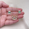 Juego de Arete y Dije de Adulto 10.196.0154.1 Oro Laminado, Diseño de Baguette, con Zirconia Cubica Verde y Blanca, Pulido, Dorado