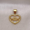 Dije Elegante 05.342.0204 Oro Laminado, Diseño de Corazon y Mama, Diseño de Corazon, con Zirconia Cubica Blanca, Pulido, Dorado