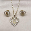 Juego de Arete y Dije de Adulto 10.411.0010 Oro Laminado, Diseño de Corazon y Guadalupe, Diseño de Corazon, con Zirconia Cubica Blanca, Pulido, Dorado