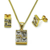 Juego de Arete y Dije de Adulto 10.342.0218 Oro Laminado, Diseño de Baguette, con Zirconia Cubica Blanca, Pulido, Dorado