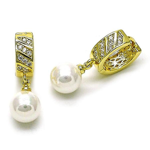 Arete Colgante 02.213.0773 Oro Laminado, Diseño de Bola, con Micro Pave Marfil y Zirconia CubicaBlanca, Pulido, Dorado