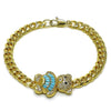 Pulsera Elegante 03.284.0061.2.07 Oro Laminado, Diseño de Osito y Miami Cubana, Diseño de Osito, con Micro Pave Blanca y Negro, Pulido, Dorado