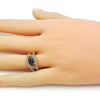 Anillo Multi Piedra 01.284.0104.3 Oro Laminado, Diseño de Ojo Griego, con Zirconia Cubica Zafiro Azul y Blanca, Pulido, Dorado