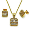 Juego de Arete y Dije de Adulto 10.342.0238 Oro Laminado, Diseño de Baguette, con Zirconia Cubica Blanca, Pulido, Dorado