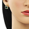 Arete Gancho Frances 02.213.0582 Oro Laminado, con Zirconia Cubica Verde y Micro PaveBlanca, Pulido, Dorado