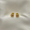 Arete Dormilona 02.09.0199 Oro Laminado, Diseño de Flor, con Zirconia Cubica Granate, Pulido, Dorado