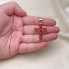 Dije Religioso 05.342.0184.1 Oro Laminado, Diseño de Cruz, con Zirconia Cubica Rubi, Pulido, Dorado