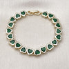 Pulsera Tennis 03.284.0058.2.07 Oro Laminado, Diseño de Corazon, con Zirconia Cubica Verde, Pulido, Dorado