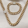 Collar y Pulso 06.156.0004 Oro Laminado, Diseño de Miami Cubana, con Zirconia Cubica Blanca, Pulido, Dorado