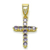 Dije Religioso 05.253.0182.1 Oro Laminado, Diseño de Cruz, con Zirconia Cubica Amatista, Pulido, Dorado