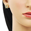 Arete Dormilona 02.379.0076 Oro Laminado, Diseño de Mariposa, con Perla Marfil, Pulido, Dorado