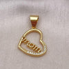 Dije Elegante 05.342.0202 Oro Laminado, Diseño de Corazon y Mama, Diseño de Corazon, con Micro Pave Blanca, Pulido, Dorado