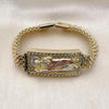 Pulsera Elegante 03.120.0011.08 Oro Laminado, Diseño de San Judas y Llave Griega, Diseño de San Judas, Diamantado, Tricolor